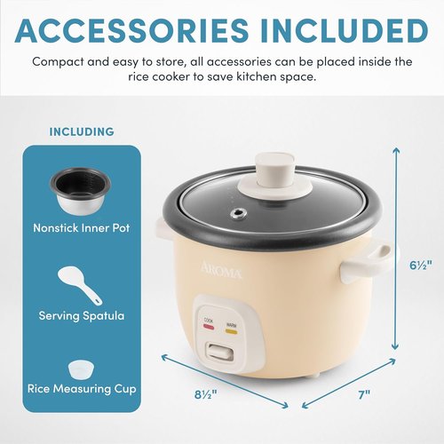 AROMA® Mini Rice Cooker - 2-Cup Uncooked | 4-Cup Cooked | Auto Keep Warm, Milk Tea Color