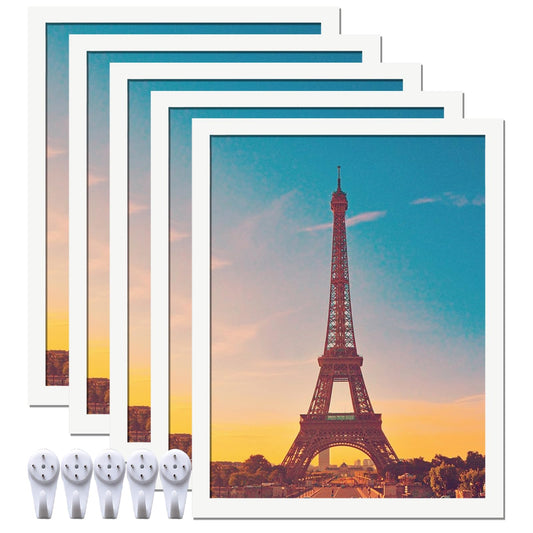 icariery 8.5x11 Picture Frame Set of 5, White Photo Frames High Transparent Wall Gallery Desktop Horizontal Vertical for Canvas Collage Photo Poster Certificate 8.5 x 11 inches