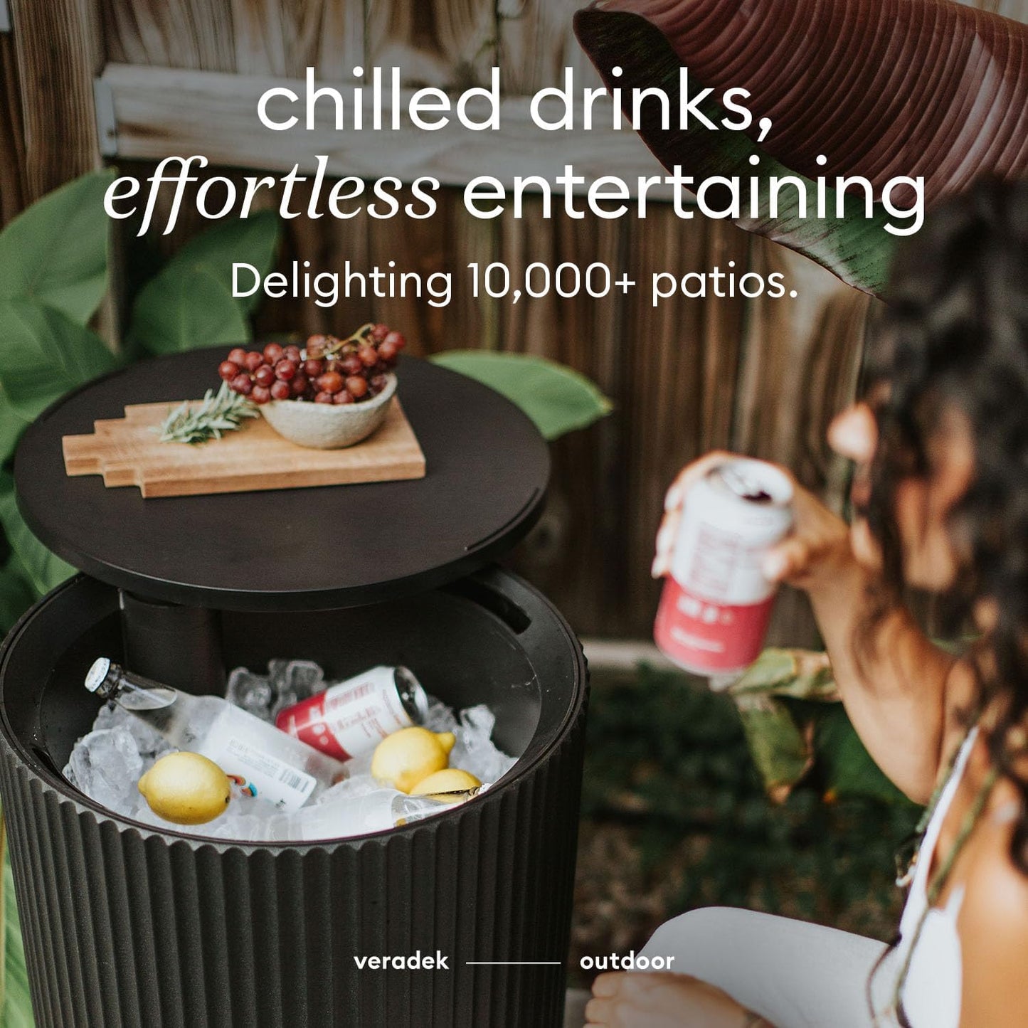 Veradek Outdoor Cooler Side Table - 2-in-1 Design, Stylish Black Finish, 21 Inch