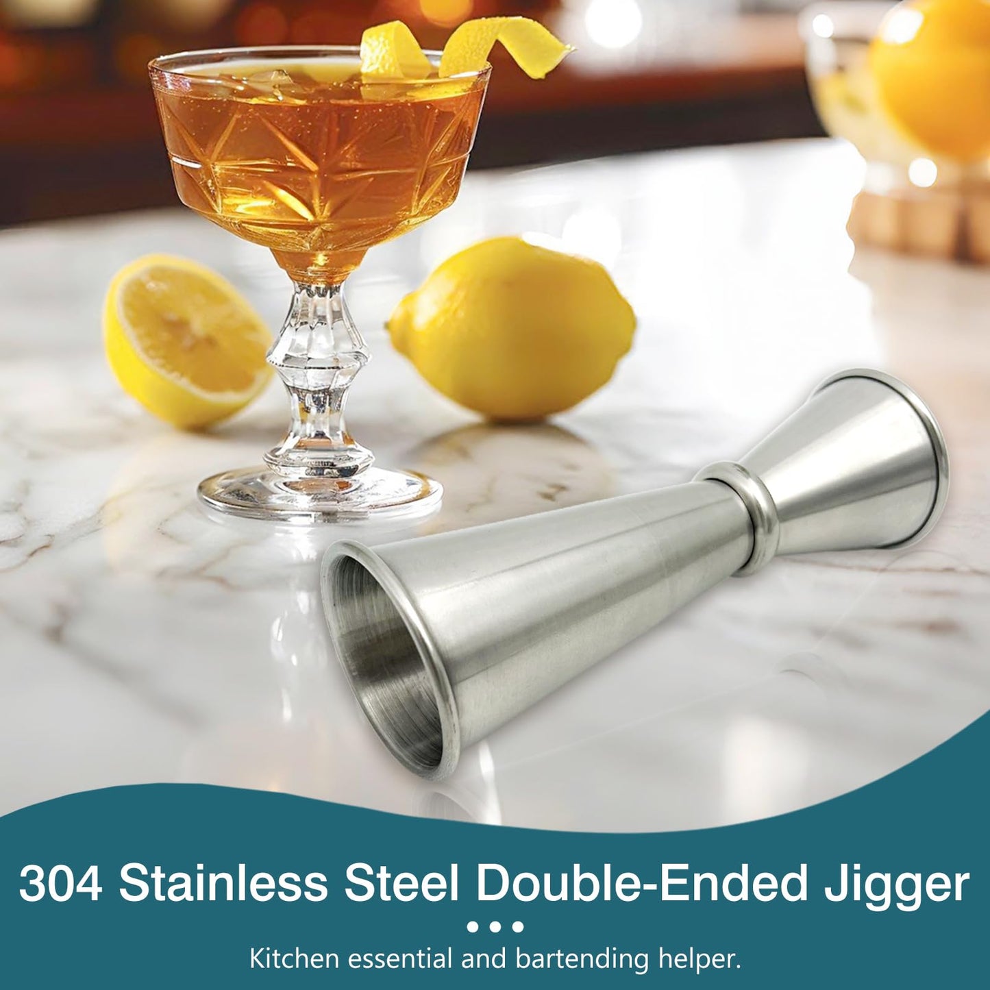 Premium Japanese Style Double Jigger for Bartending – 1 oz / 2 oz Stainless Steel Cocktail Jigger with Internal Measurements – 304 Food-Grade Steel, Bar Tool for Home or Professional Use