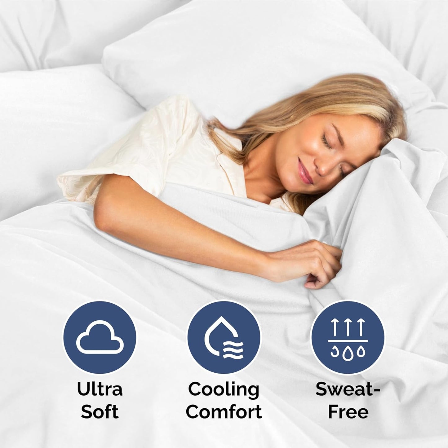 King Size 4 Piece Sheet Set - Ultra Soft Cooling Bed Sheets | Fits 8-16 Inch Mattresses - Wrinkle-Free, Fade-Resistant Bright White
