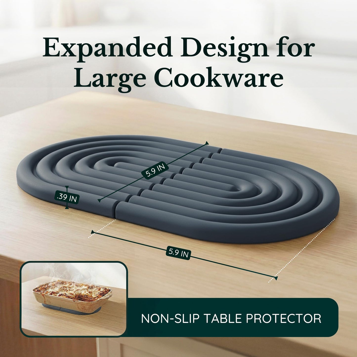 Silicone Trivets for Hot Dishes, Heat-Resistant, Non-Slip Pot Holders for Kitchen & Coasters Durable Hot Pads for Pots, Pans, Baking Dishes & Kitchen Appliances Set of 2 Graphite Noir