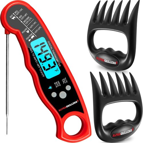 Alpha Grillers Instant Read Meat Thermometer - Accurate Cooking Tool with Meat Shredder Claws