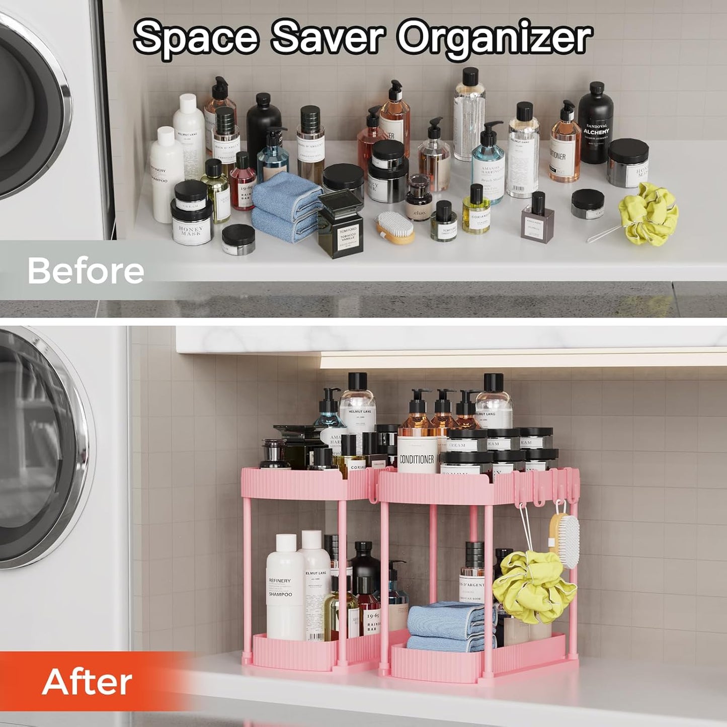 Ukeetap Multi-Purpose Pull-Out Storage Organizers - Under Sink & Cabinet Solutions | 14.8 Inch, Pink