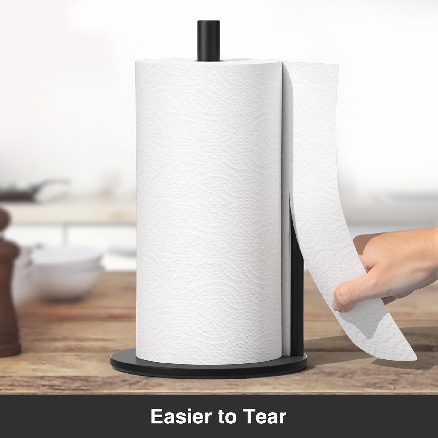 Premium Stainless Steel Paper Towel Holder by [Brand Name] - Black Countertop Dispenser with Weighted Base