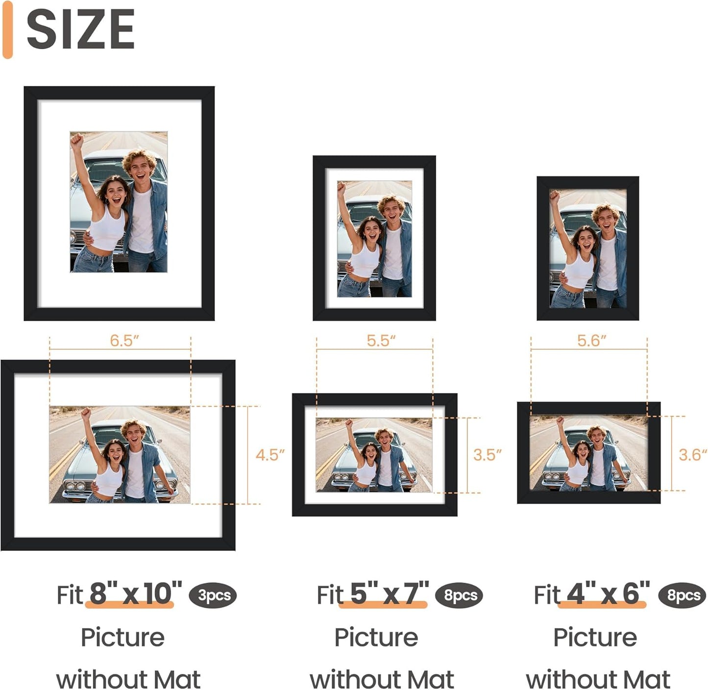 Upsimples 19-Pack Picture Frames Set - Versatile Collage Wall Decor for Family Photos | Multi-Sizes Including 8x10, 5x7, 4x6, Black