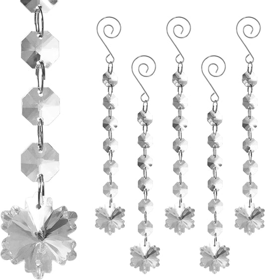Set of 6 Christmas Snowflake Crystal Strands - 8.25" Long Hanging Decor for Weddings & Parties
