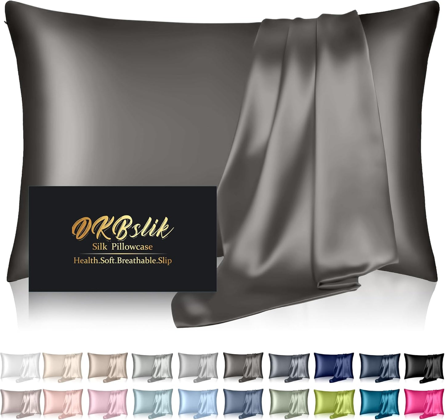 Mulberry Silk Pillowcase - King Size Anti-Acne Cooling Sleep Cover | Natural Satin with Hidden Zipper - Dark Gray