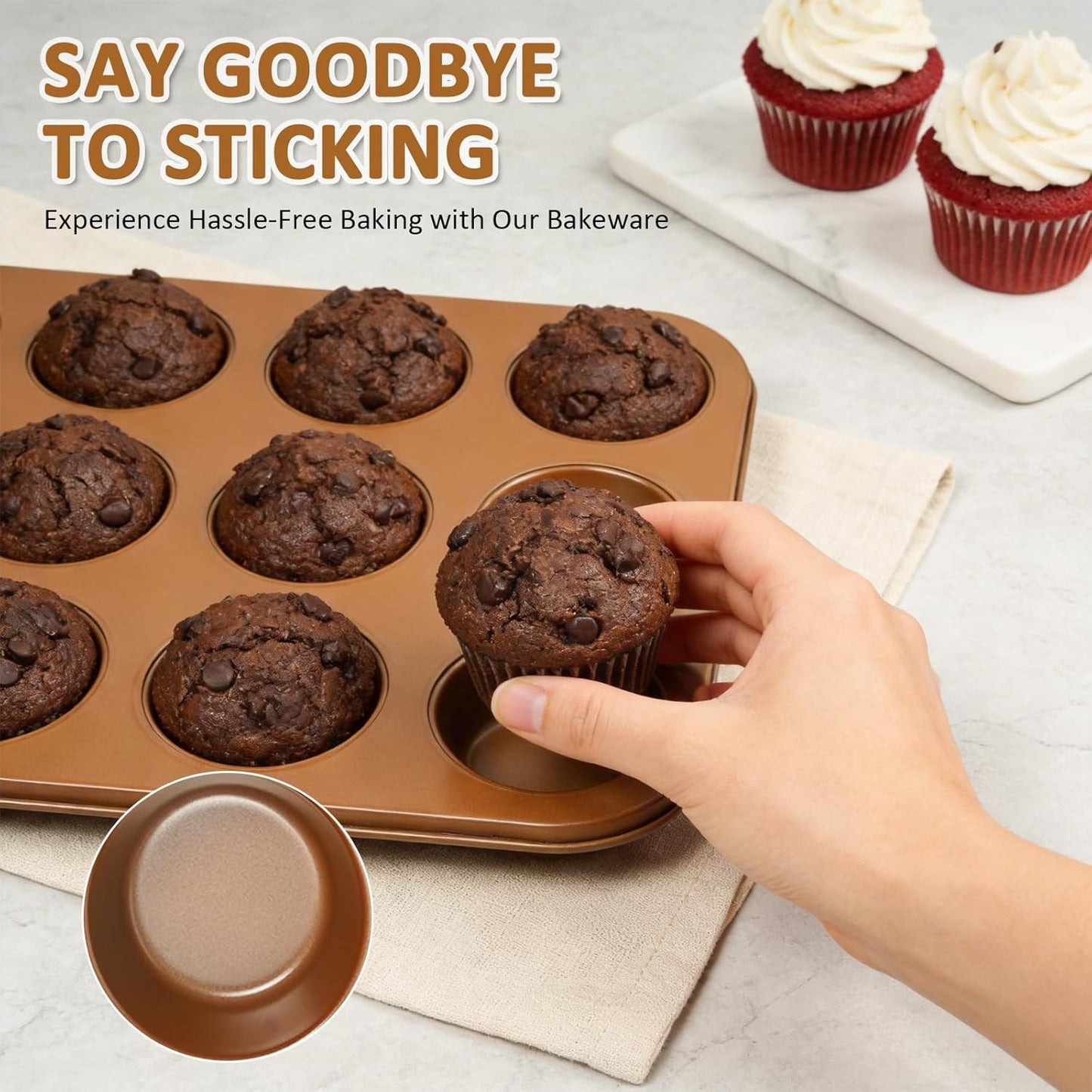 10PCS Nonstick Baking Pans Set | Oven & Dishwasher Safe Bakeware - Includes Cookie Sheets, Muffin Pan, Bread Pan, Cake Pan, Roasting Pan - Gold