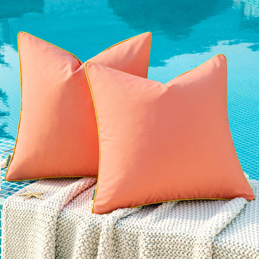 MIULEE Outdoor Waterproof Throw Pillow Covers - Decorative 18x18 Inch Coral Red Cushion Cases for Patio & Garden