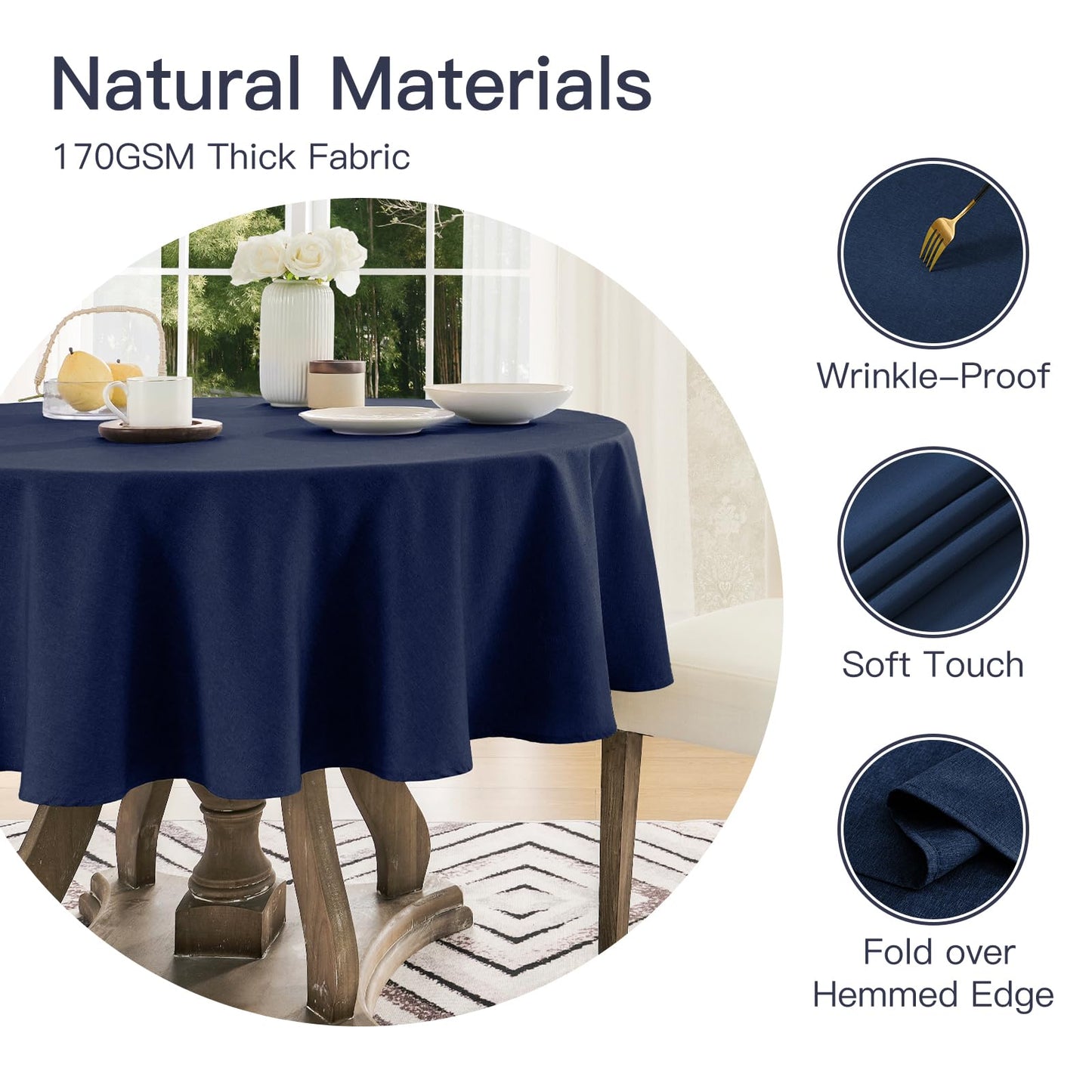 Veblandy Tablecloth Linen Textured Waterproof & Stain Resistant Table Cloth Wrinkle Free Decorative Fabric Farmhouse Table Cover for Dining/Party/Buffet/Wedding, 60 x 60 Inch, Navy Blue