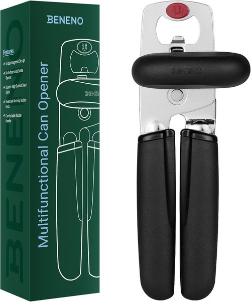 Beneno Can Opener - Heavy Duty Manual Design with Magnet Lid Lifter & Ergonomic Grip | Black
