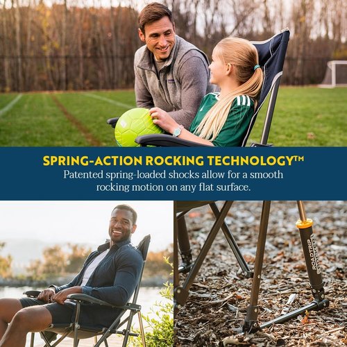 GCI Outdoor RoadTrip Rocker Camping Chair - Portable Folding Rocking Chair with Drink Holder & Extended Backrest - Indigo Blue