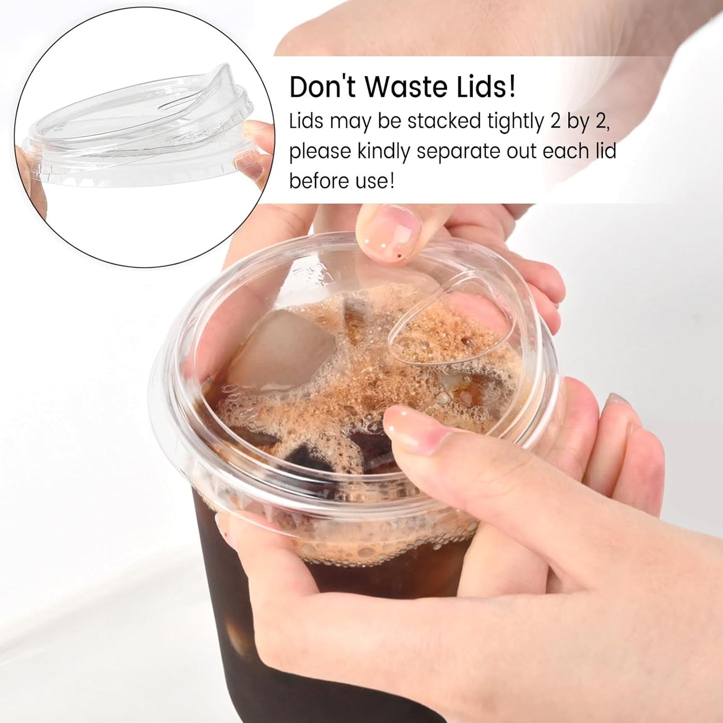 Skiennix 16 Oz Clear Plastic Cups - Disposable Iced Coffee Cups with Sip Lids | 50 Sets for Smoothies & Juices