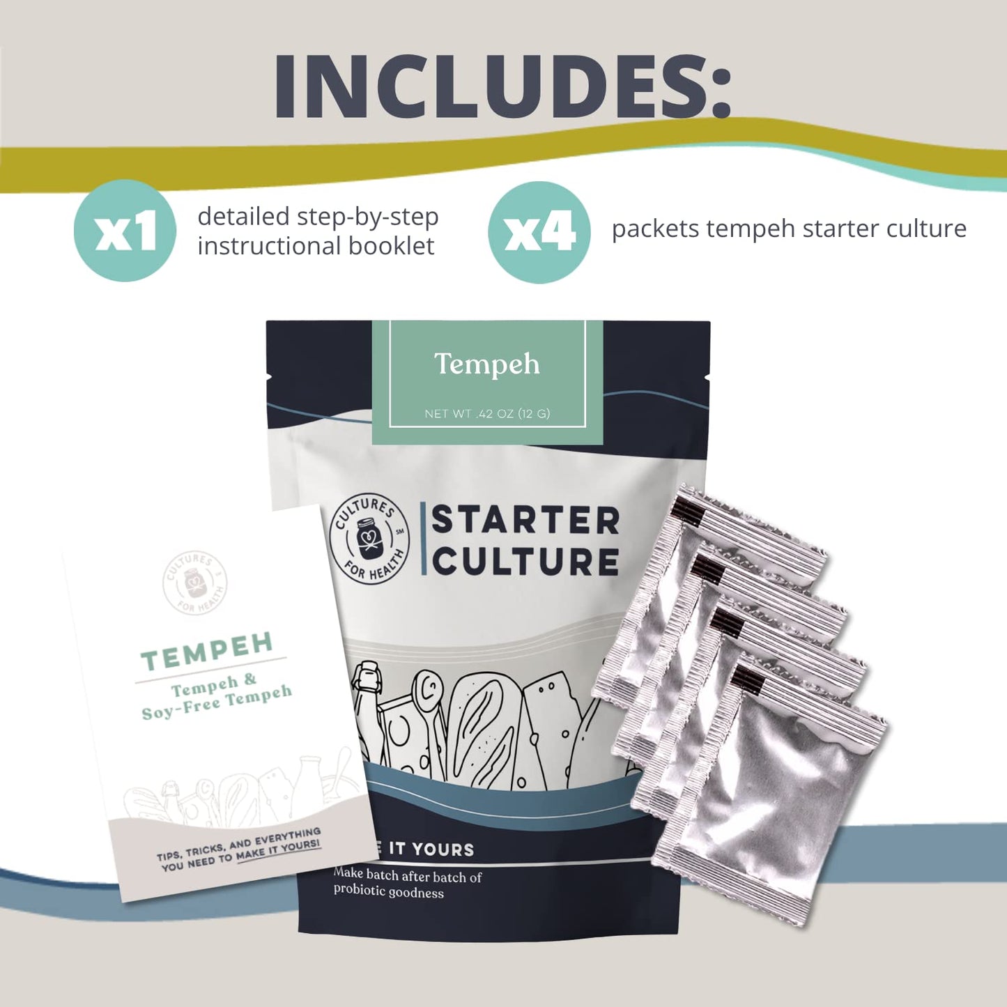 Cultures for Health Tempeh Starter Culture | 4 Packets Starter Spores for DIY Plant Based Meat | Gluten Free, Non-GMO Indonesian Food | Make Meatless Bacon, Vegan Nuggets, & More High Protein Snacks