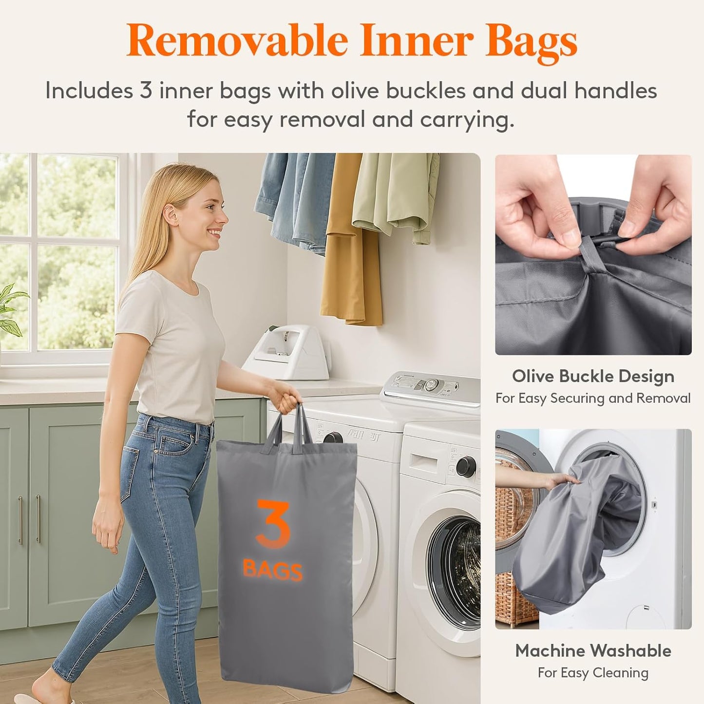 Lifewit 165L Large Laundry Basket - Foldable Hamper with Lid & Removable Bag | Light Gray