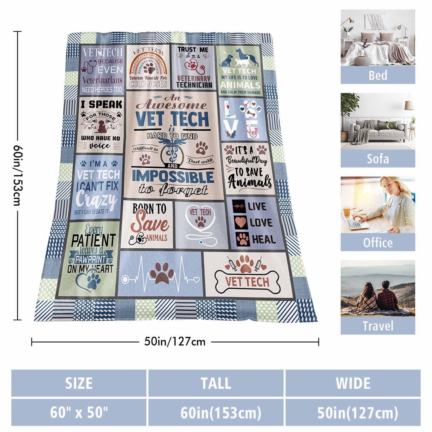 Paoeyty Vet Tech Gifts for Women, Appreciation Gifts for Veterinary Technician, Best Vet Tech Gift Blanket 60"X50", Veterinary Technician Week Gifts for Women, Staff/Corworker Presents