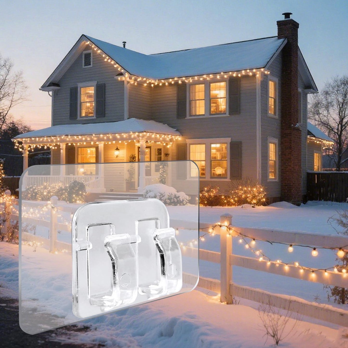 Gripalix Outdoor String Lights Hooks 90Pcs Christmas Light Clips for Outside Clear Cable Clips Heavy Duty Adhesive Wall Hooks for Roof Gutters Transparent Lamps Hanger Waterproof Wire Holder