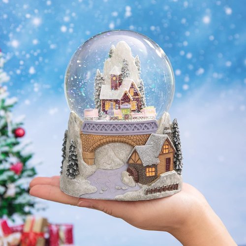 Castle Snowy House Snow Globe - Color Changing Lighting with Revolving Train | Winter Wonderland Theme
