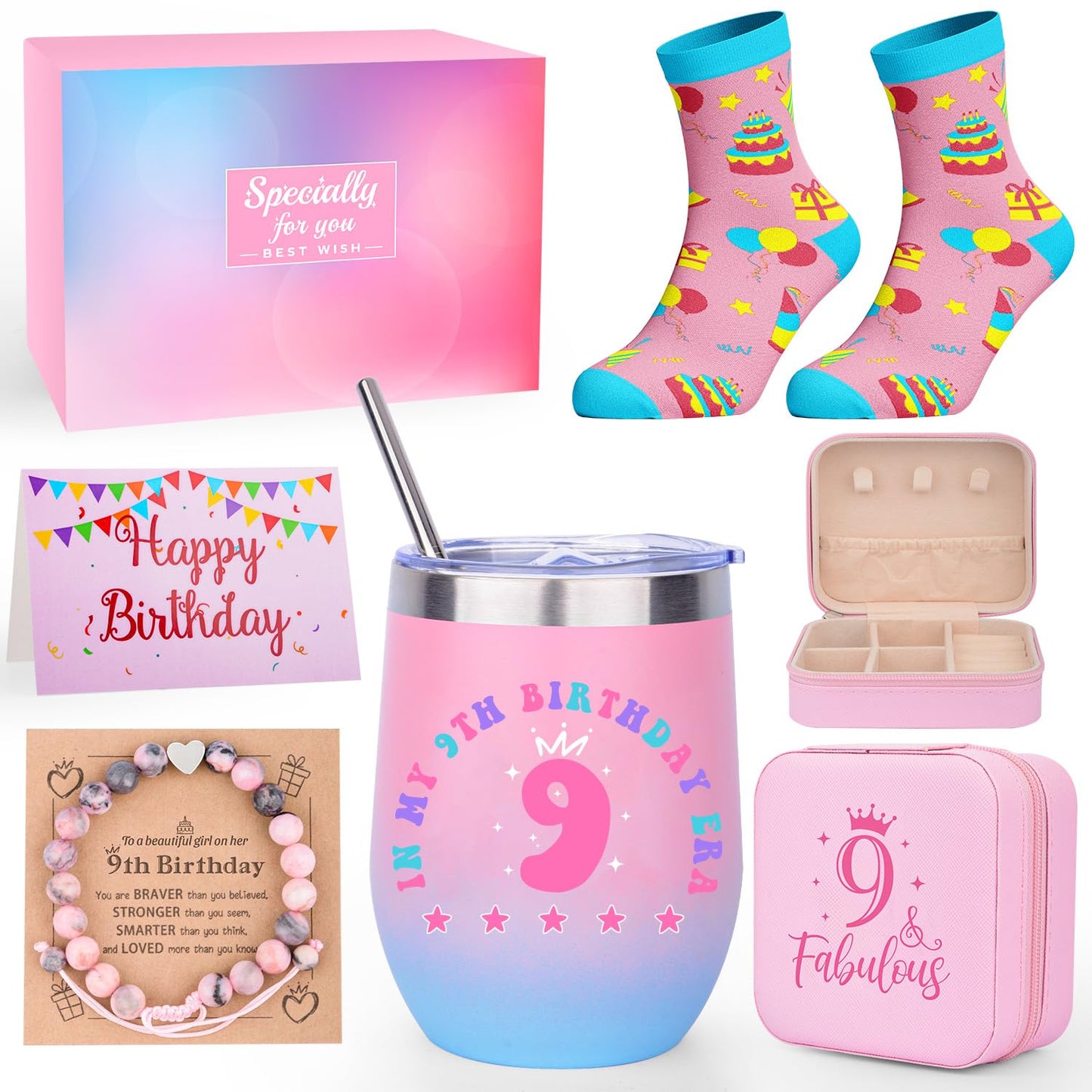 TOUPONS 9 Year Old Girl Birthday Gifts, Best 9th Birthday Gifts for Girls, Gift Ideas for 9 Year Old Girls, Happy 9th Birthday Gift, Nine Yrs Old Christmas Gifts for Daughter Niece Granddaughter