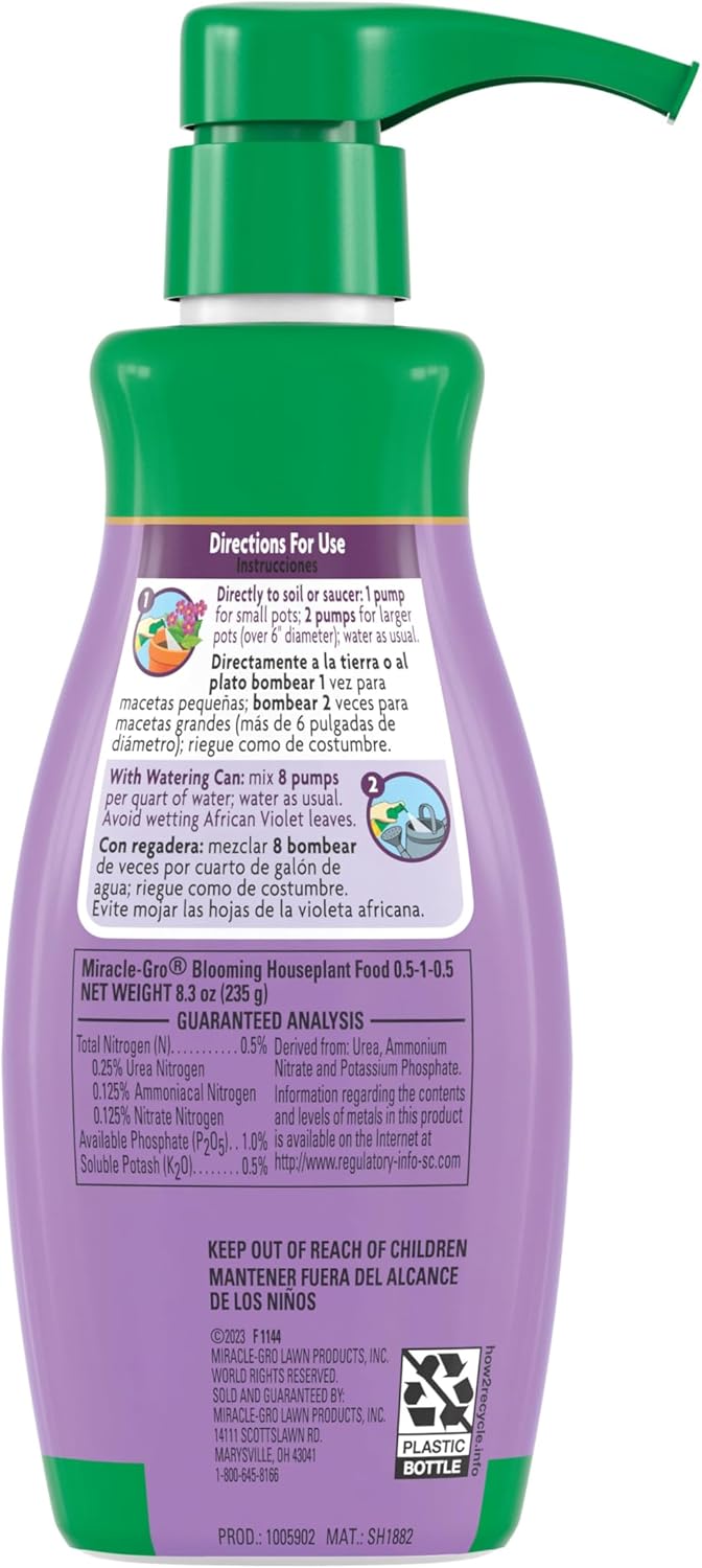 Miracle-Gro Blooming Houseplant Food - Premium Fertilizer for Indoor Plants, 8 Fl. Oz.
