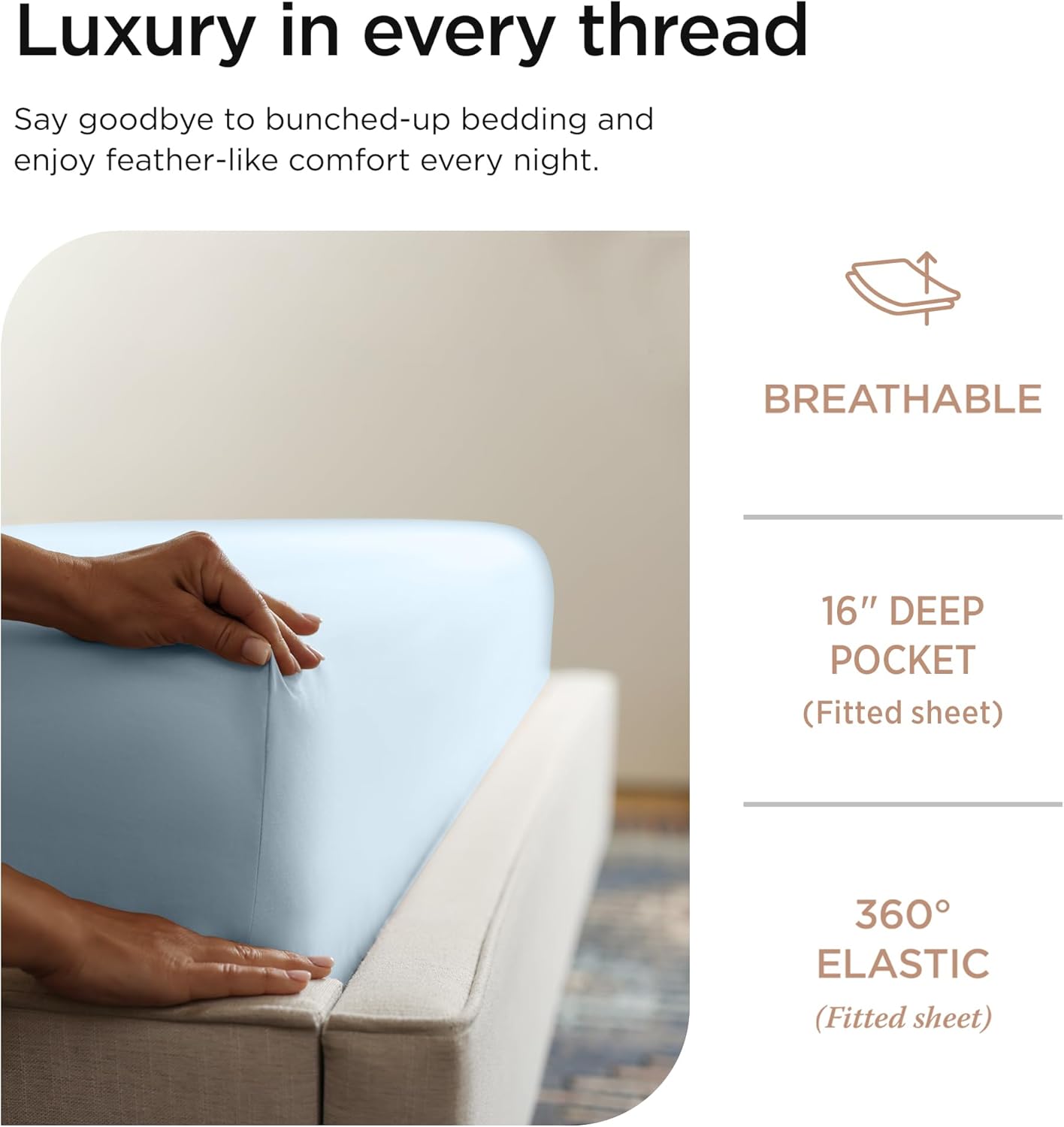 Threadmill Luxury 800 Thread Count Cotton Sheets - Soft Sateen Weave Twin XL Bedding Set | Light Blue, 3-Pc, 15" Deep Pocket