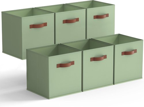 Granny Says 13-Inch Storage Cubes - Decorative Fabric Bins with PU Handles | Collapsible Sage Green 6-Pack