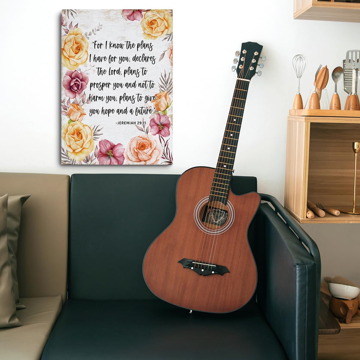 Skiennix Motivational Christian Wall Art - Inspirational Sunflower Canvas Decor for Home & Office | 11.4x15 Inch Framed
