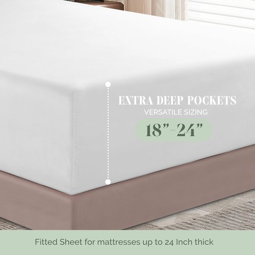Elegant Comfort Extra Deep Pocket Twin/Twin XL Fitted Sheet - Luxury Softness, Wrinkle-Free, White