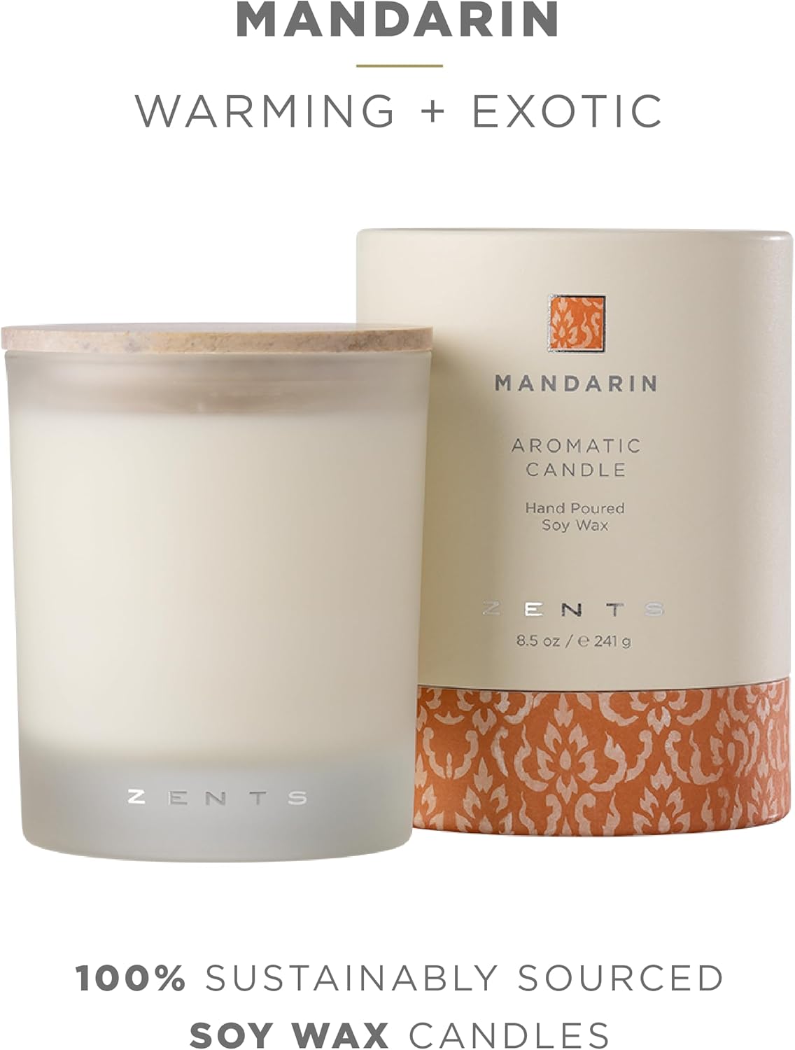 Zents Scented Soy Wax Candle (Earth - Sandalwood & Fir Needle), Large Jar Single Wick, Uplifting Home Decor Accent, 8.5 oz