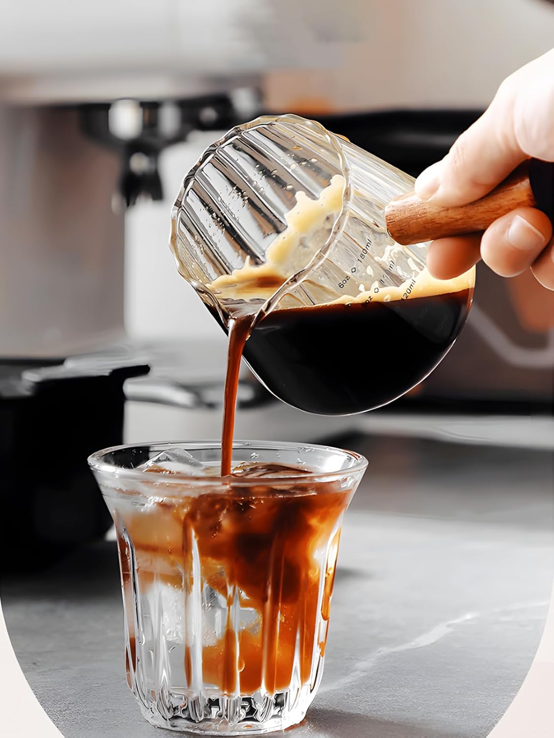 TIWPAJS Espresso Cups - 6oz V-Shaped Shot Glasses for Perfect Espresso | Includes Ribbed Frothing Pitcher & Measuring Cup