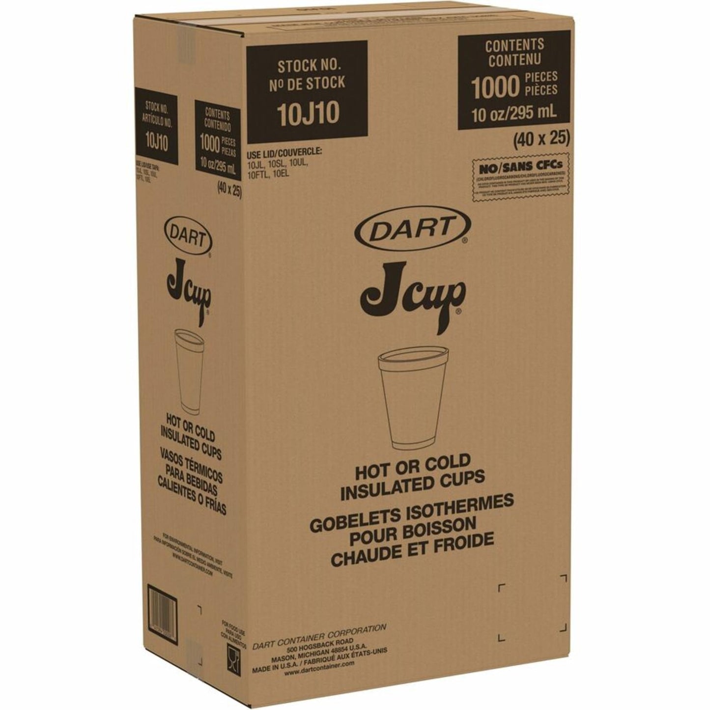 Dart 10J10 Foam Drink Cups, 10oz, White, 25 per Bag (Case of 40 Bags)