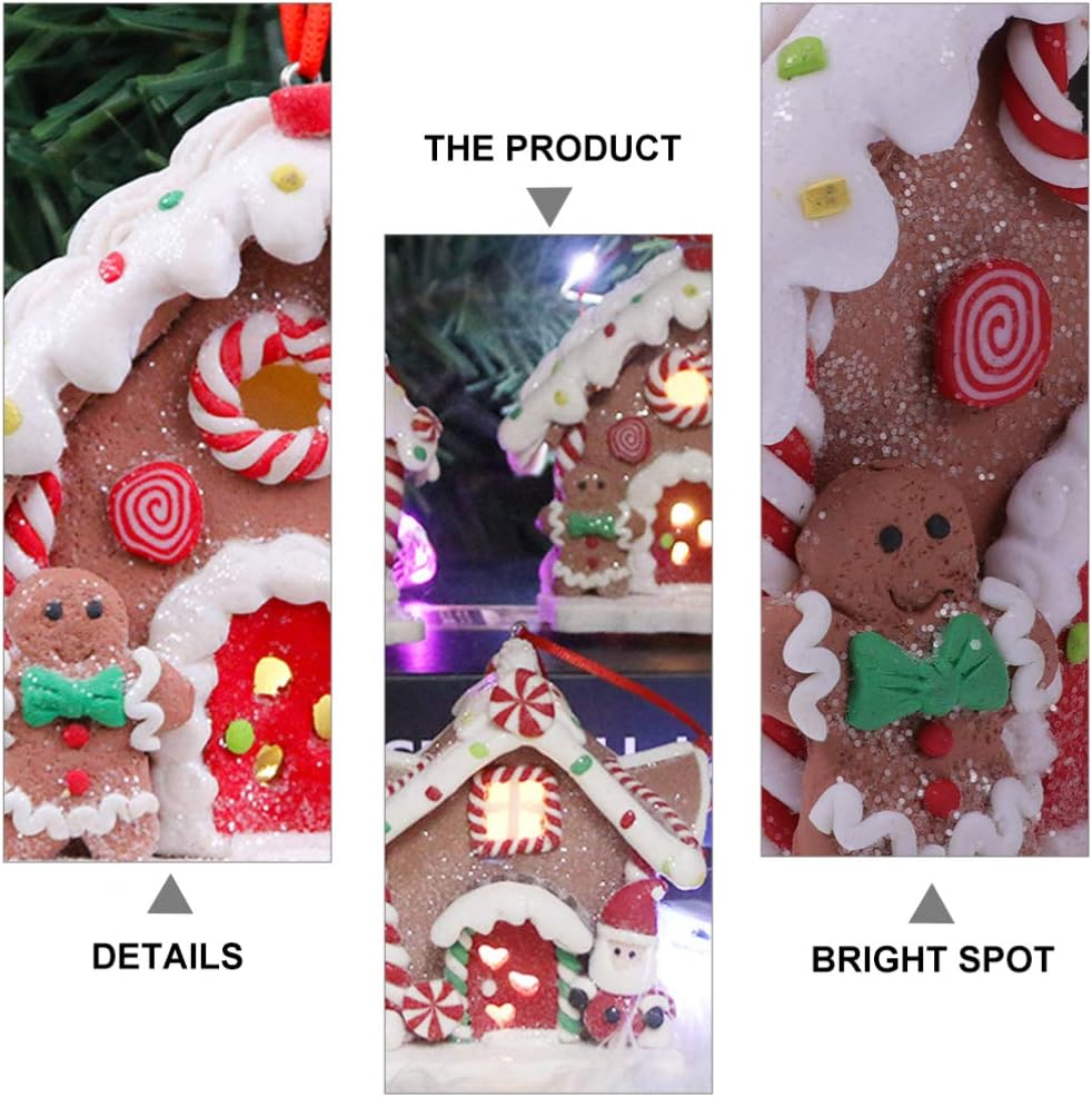 Toyvian Gingerbread House Ornaments - LED Christmas Village Decor with Santa & Snowman Figures | 3 Pcs
