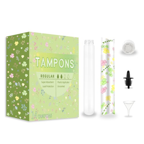 14 Pack Tampon Flasks for Liquor (21oz Total), Hidden Flask for Women, Hidden Alcohol Container，Plastic Flasks for Nightclubs, Cruises and Sports Events, Includes Spout & Funnel