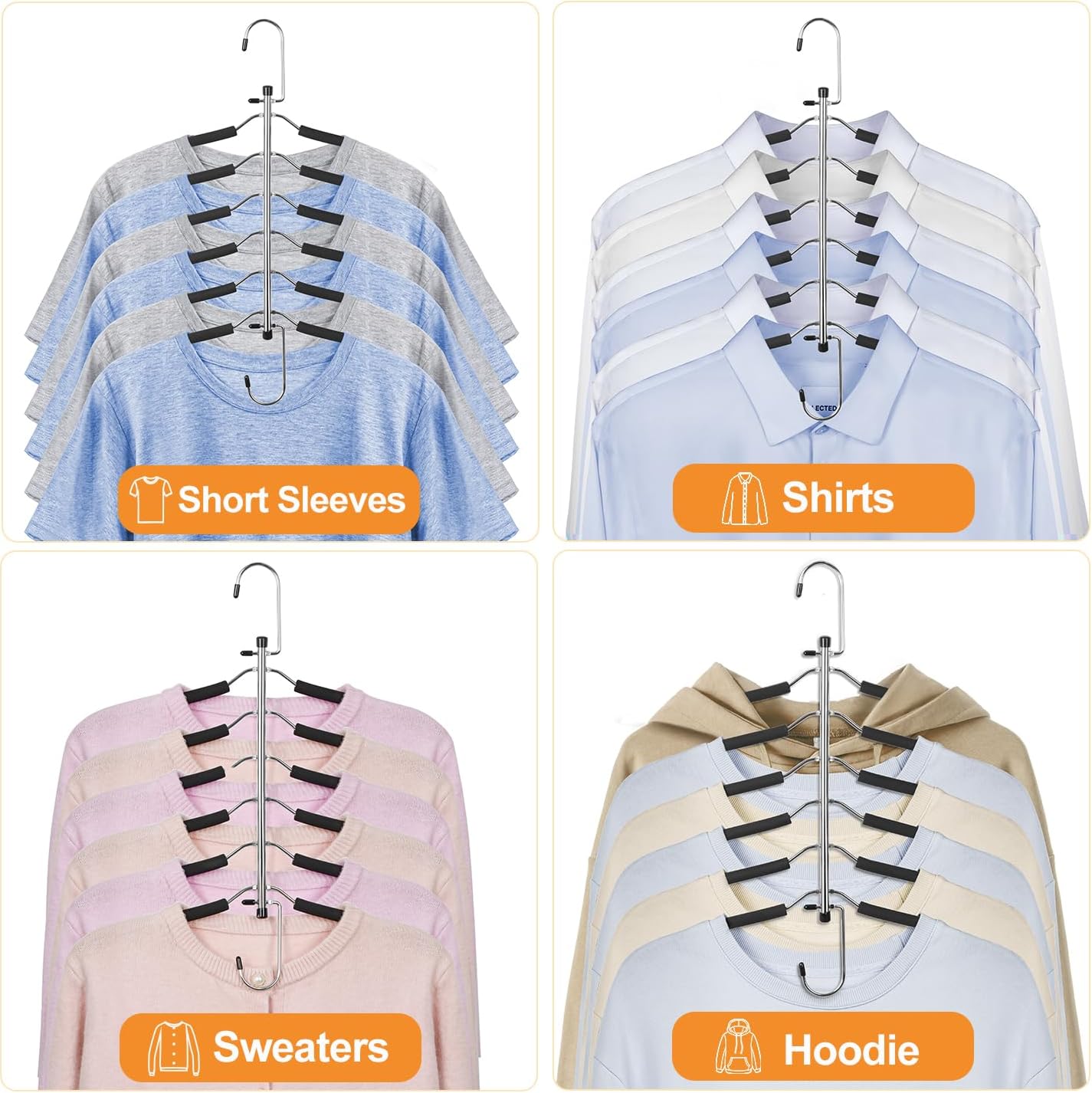 TOPIA HANGER Space-Saving Clothes Hangers - 6-Tier No-Slip Foam Padded Design | Closet Organizer for Men & Women (2 Pack)