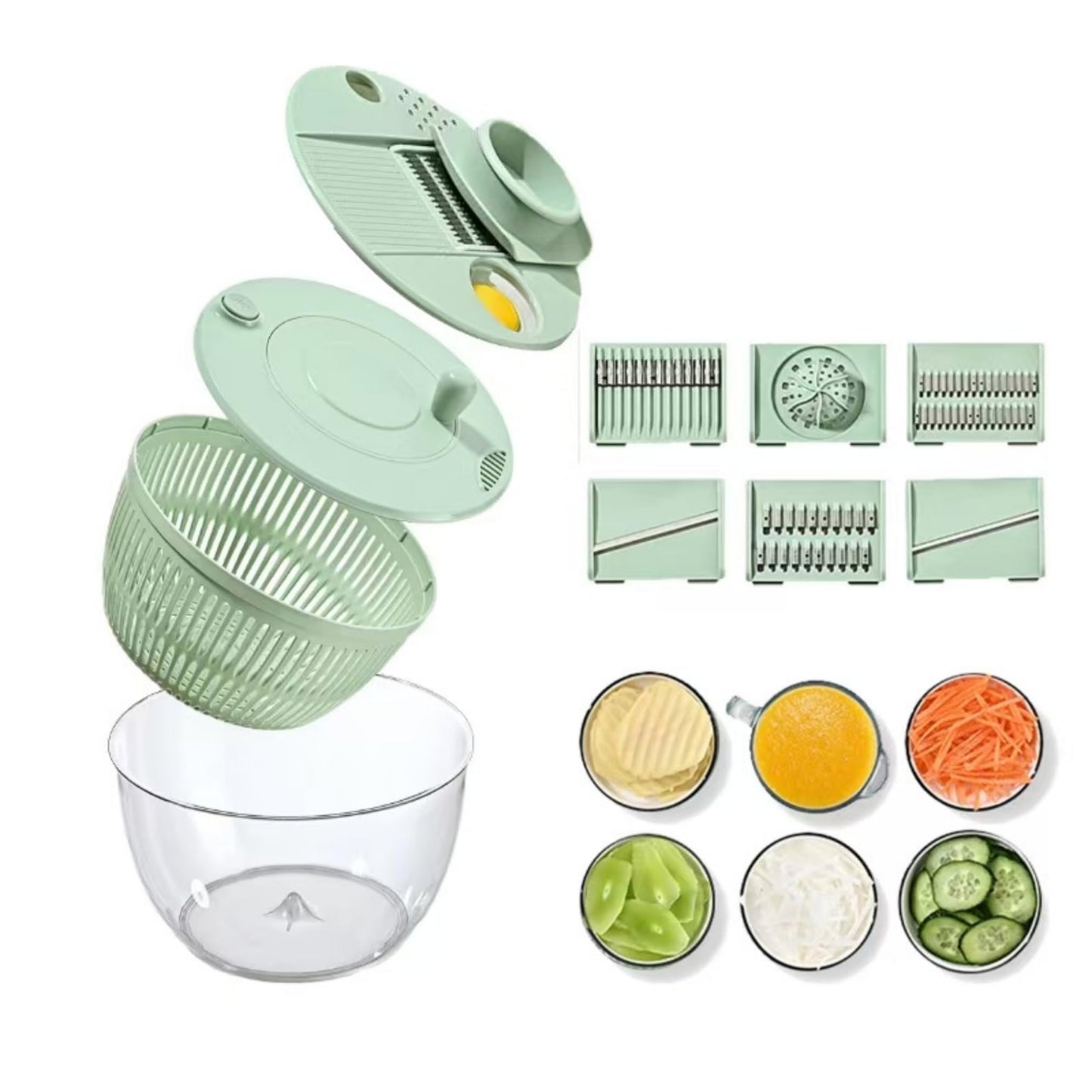 Multi-Use Large Salad Spinner,Mandoline Vegetable Fruits Wash Bowl with 5 Blade Slicer with Dicer,Pasta Fries Spin Dryer,Egg Yolk66