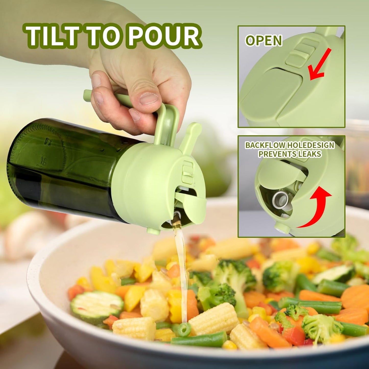 Skiennix 16oz Glass Olive Oil Sprayer - 2-in-1 No-Leak Spray & Pour Dispenser for Cooking & BBQ