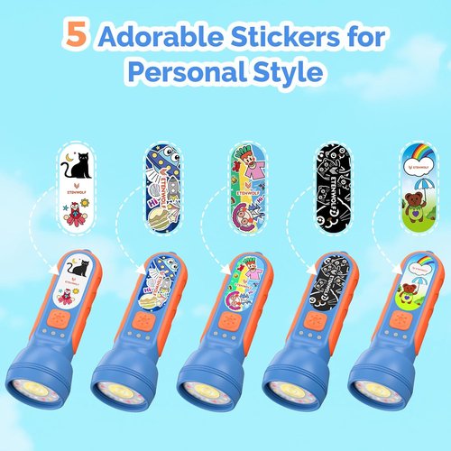 ETENWOLF L1 Rechargeable Flashlight - Fun DIY Stickers, 6 Light Modes, 1500mAh, IPX5 Waterproof | 2-Pack for Kids