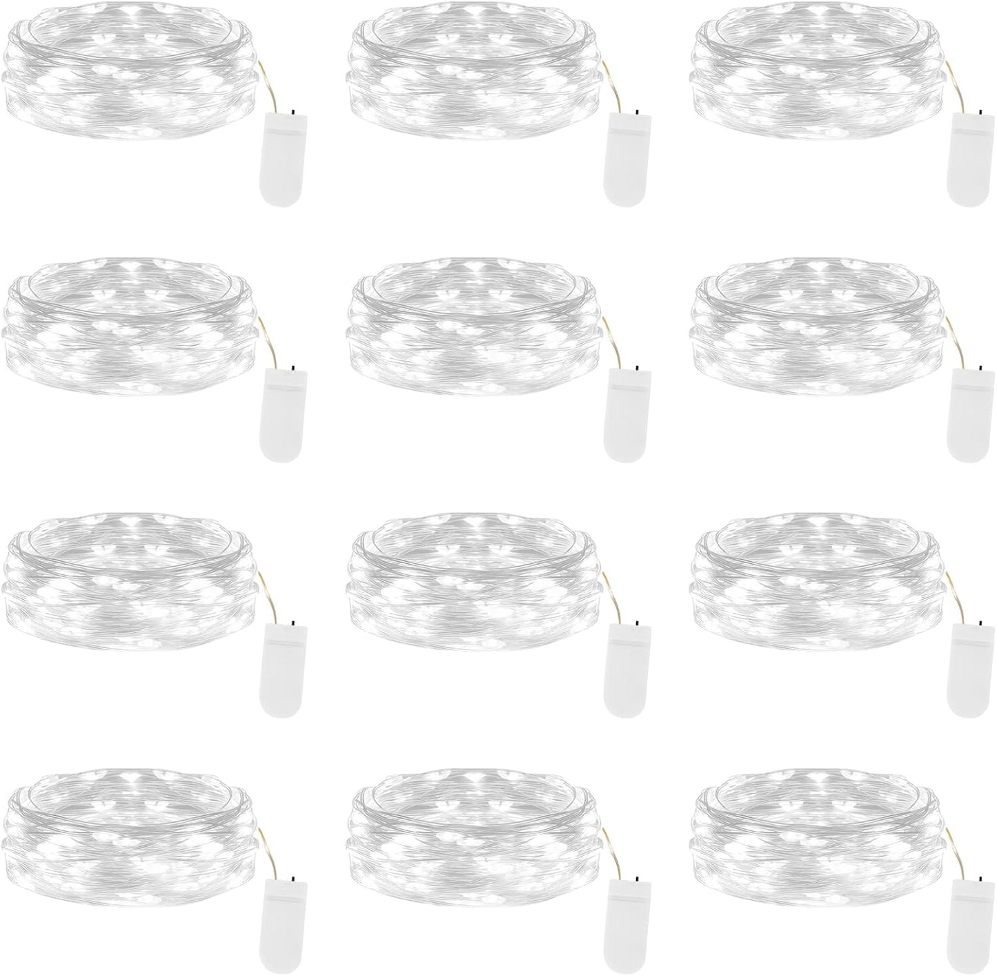 Lakumu 12-Pack Fairy Lights | Battery Operated 7FT Silver Wire LED String Lights for DIY Decor