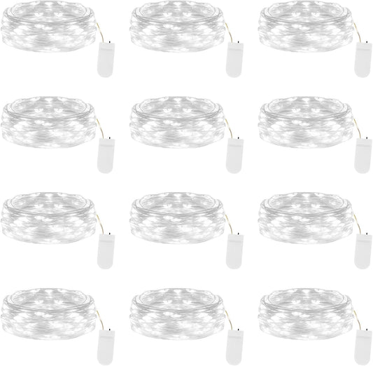 Lakumu 12-Pack Fairy Lights | Battery Operated 7FT Silver Wire LED String Lights for DIY Decor