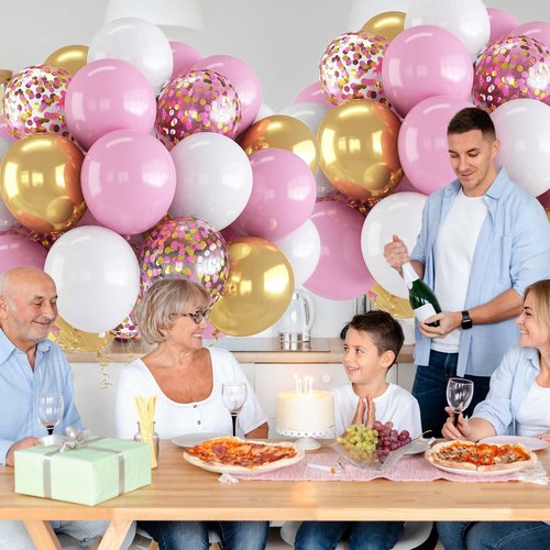 60PCS Gold Pink and White Balloons,White Pink and Gold Balloon Arch Kit,Suitable for Confession Proposal Wedding Girl Birthday Baby Shower Party Decoration