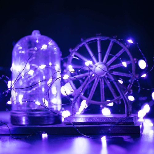Brightown 24 Pack Fairy Lights Battery Operated, Halloween String Lights Waterproof Black Wire 7 ft 20 LED Firefly Starry Lights for Hallowen Decorations DIY Paper Lantern Craft Pumpkin (Purple)