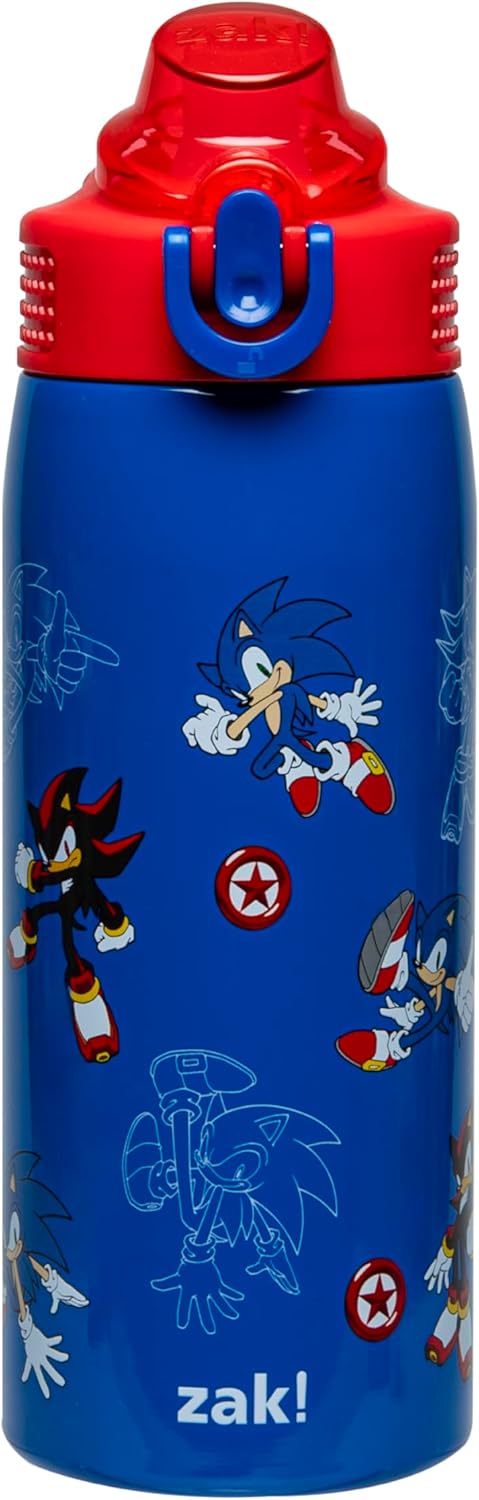 Zak Designs Sonic the Hedgehog Kids Water Bottle - 19oz Stainless Steel, Leak-Proof With Straw & Handle