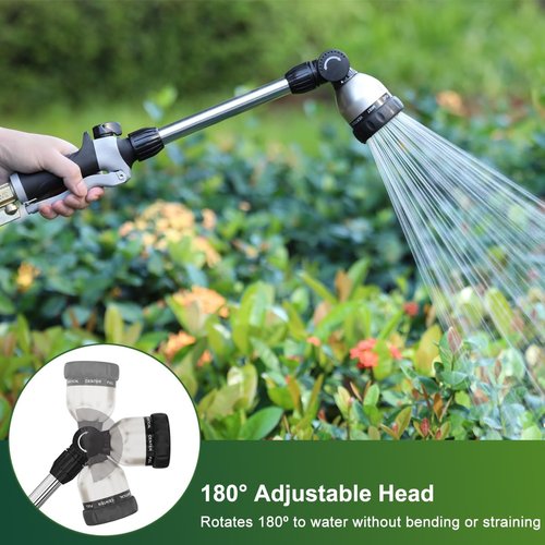 FANHAO Heavy-Duty Watering Wand - 16-Inch Metal Hose Nozzle with 8 Spray Patterns & Thumb Control