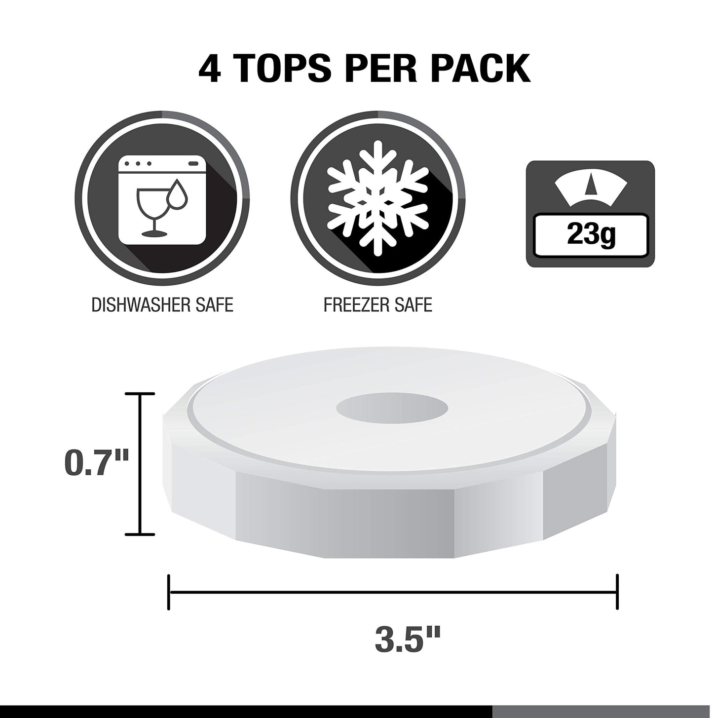 Masontops Tough Tops - Ball Wide Mouth Mason Jar Lids Plastic Leakproof - BPA-Free White Plastic Mason Jar Lids - Reusable Dry Canning Lids fit Ball Jars (Ball Mason Jars not included)