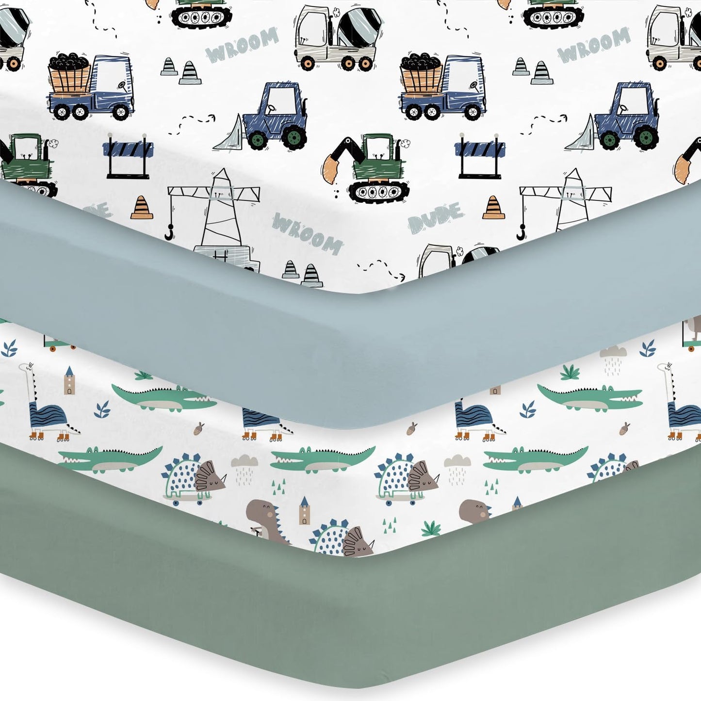 Little Grape Land Crib Sheets - 4 Pack of Super Soft Fitted Sheets for Boys & Girls | Truck & Alligator Designs