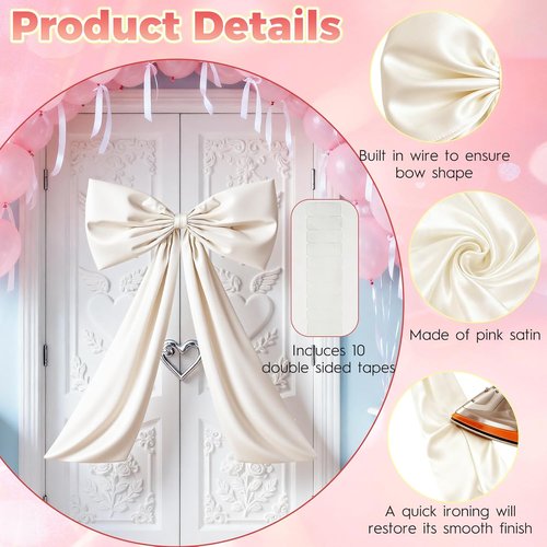 Beige Large Bow Decor | Coquette Giant Ribbon Tie for Birthday Party & Wedding Backdrop (24 x 36 Inches)
