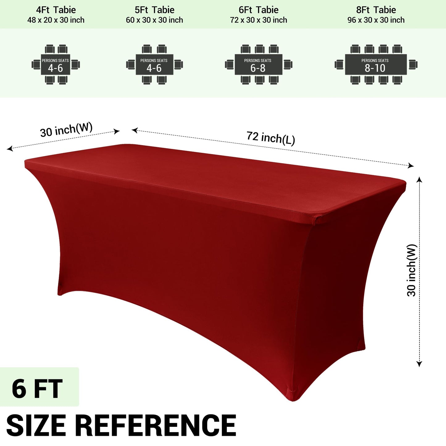 Obstal Spandex Table Cover 6ft Fitted Tablecloth Rectangular - Stretch Rectangle Folding Table Cloth for Birthday Party Wedding Banquet, Dark Red, 72L x 30W Inch