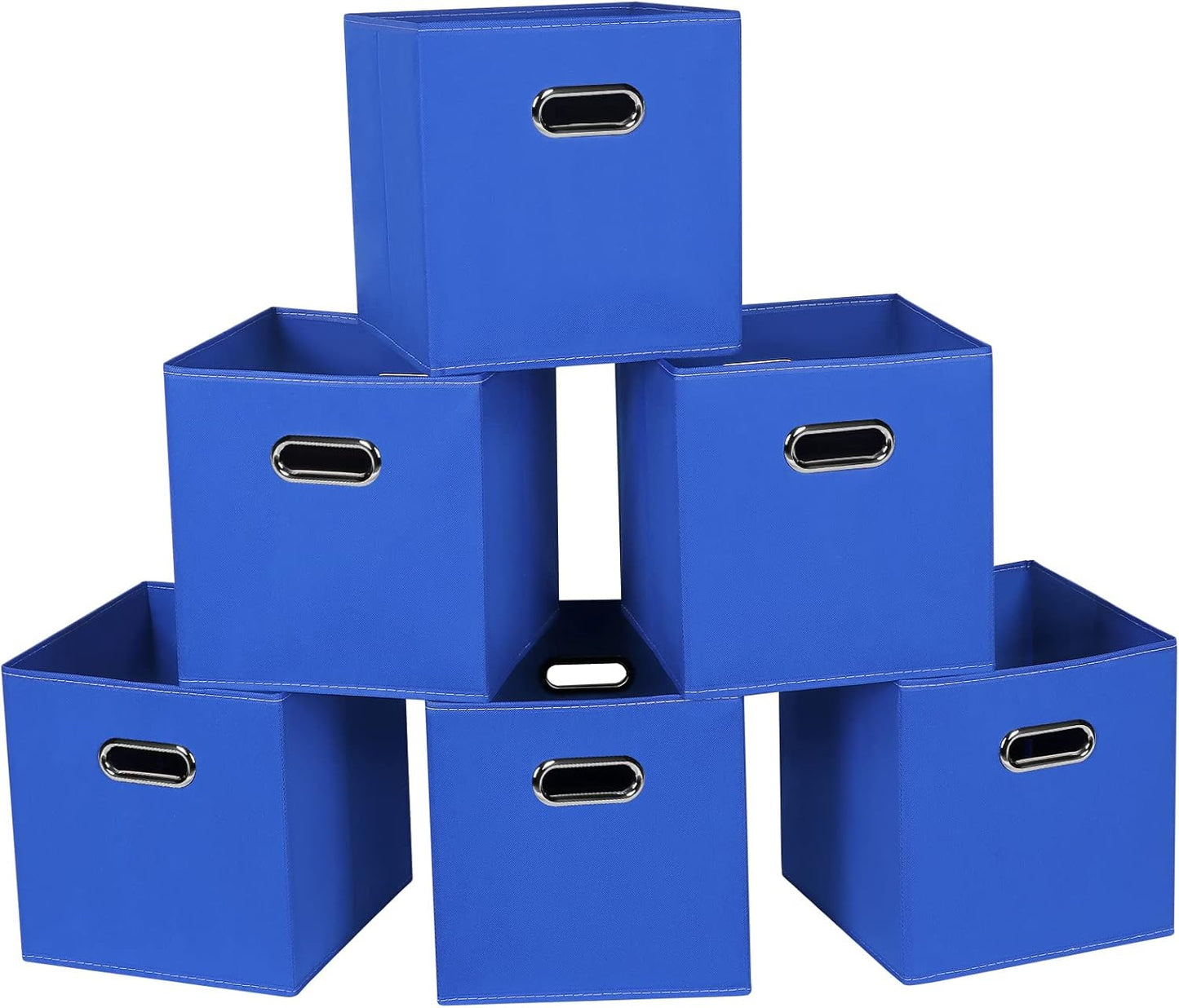 Skiennix Fabric Cube Storage Bins - Foldable Organizer with Dual Handles | Set of 6 - Dark Blue