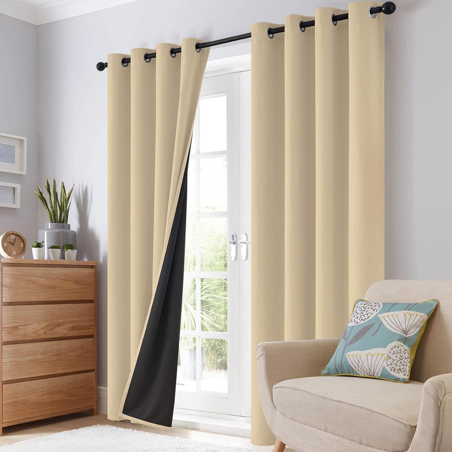 SimpleHome 100% Blackout Curtains - Thermal Insulated Grommet Drapes for Bedroom & Living Room | Beige, 52 x 84 Inch, 2 Panels